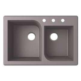 QZ03322RC.173-3 33-in D x 22-in W x 9.563-in H Granite Dual Mount Double Bowl Kitchen Sink with 3-Hole in Metallico