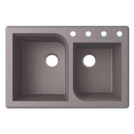 33-in D x 22-in W x 9.563-in H Granite Dual Mount Double Bowl Kitchen Sink with 4-Hole in Metallico