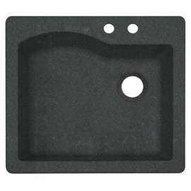 QZ02522SB.077-2B 25-in D x 22-in W x 9.5-in H Granite Dual Mount Single Bowl Kitchen Sink with 2-Hole in Nero