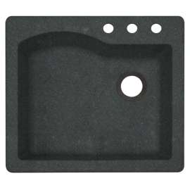 25-in D x 22-in W x 9.5-in H Granite Dual Mount Single Bowl Kitchen Sink with 3-Hole in Nero