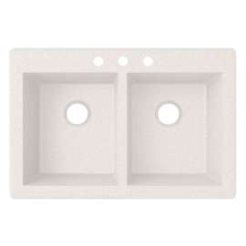 33-in D x 22-in W x 9.563-in H Granite Dual Mount Double Bowl Kitchen Sink with 3-Hole in Bianca