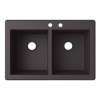 33-in D x 22-in W x 9.563-in H Granite Dual Mount Double Bowl Kitchen Sink with 2-Hole in Nero