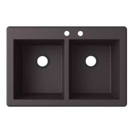 33-in D x 22-in W x 9.563-in H Granite Dual Mount Double Bowl Kitchen Sink with 2-Hole in Nero