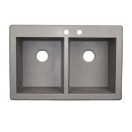 33-in D x 22-in W x 9.563-in H Granite Dual Mount Double Bowl Kitchen Sink with 2-Hole in Metallico
