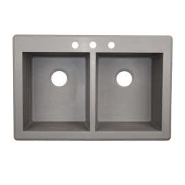 33-in D x 22-in W x 9.563-in H Granite Dual Mount Double Bowl Kitchen Sink with 3-Hole in Metallico