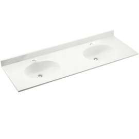 Solid Surface 61-in x 22-in Integral Double Sink Bathroom Vanity Top in Tahiti White