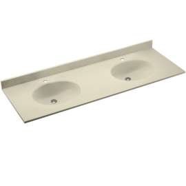 Solid Surface 73-in x 22-in Integral Double Sink Bathroom Vanity Top in Bone