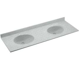Solid Surface 73-in x 22-in Integral Double Sink Bathroom Vanity Top in Tahiti Gray