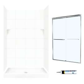 SQP3248010-M46570CC 72.5-in x 48-in x 32-in 5-Piece Alcove Shower Kit in White