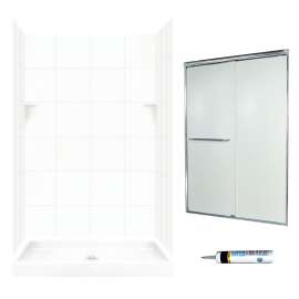 SQP3248010-M46570CR 72.5-in x 48-in x 32-in 5-Piece Alcove Shower Kit in White