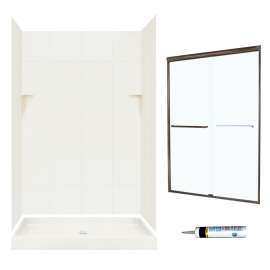 SQP3248018-M46570BC 72.5-in x 48-in x 32-in 5-Piece Alcove Shower Kit in Bisque