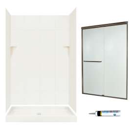 SQP3248018-M46570BR 72.5-in x 48-in x 32-in 5-Piece Alcove Shower Kit in Bisque