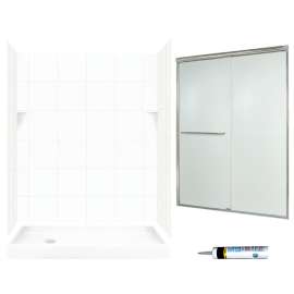 SQP326L010-M58570NR 72.5-in x 60-in x 32-in 5-Piece Alcove Shower Kit in White