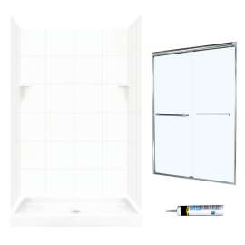 SQP3448010-M46570CC 72.5-in x 48-in x 34-in 5-Piece Alcove Shower Kit in White