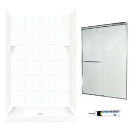 SQP3448010-M46570CR 72.5-in x 48-in x 34-in 5-Piece Alcove Shower Kit in White