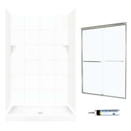 SQP3448010-M46570NC 72.5-in x 48-in x 34-in 5-Piece Alcove Shower Kit in White