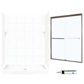 SQP3460010-M58570BC 72.5-in x 60-in x 34-in 5-Piece Alcove Shower Kit in White