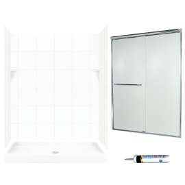 SQP3460010-M58570CR 72.5-in x 60-in x 34-in 5-Piece Alcove Shower Kit in White