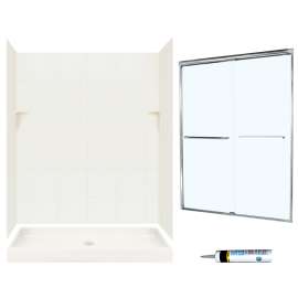 SQP3460018-M58570CC 72.5-in x 60-in x 34-in 5-Piece Alcove Shower Kit in Bisque