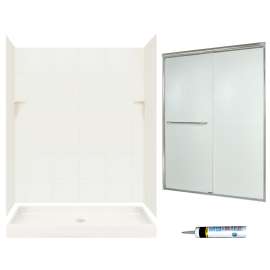 SQP3460018-M58570NR 72.5-in x 60-in x 34-in 5-Piece Alcove Shower Kit in Bisque