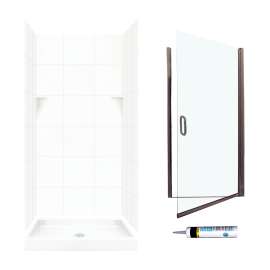SQP3636010-M34570BC 72.5-in x 36-in x 36-in 5-Piece Alcove Shower Kit in White