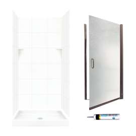 SQP3636010-M34570BR 72.5-in x 36-in x 36-in 5-Piece Alcove Shower Kit in White
