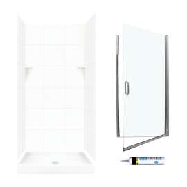 SQP3636010-M34570CC 72.5-in x 36-in x 36-in 5-Piece Alcove Shower Kit in White