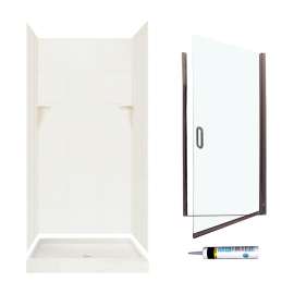 SQP3636018-M34570BC 72.5-in x 36-in x 36-in 5-Piece Alcove Shower Kit in Bisque