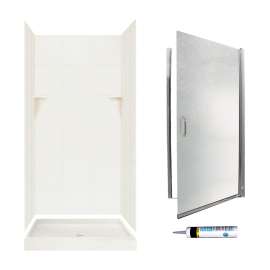 SQP3636018-M34570CR 72.5-in x 36-in x 36-in 5-Piece Alcove Shower Kit in Bisque
