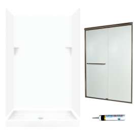 SSP3248010-M46570BR 72-in x 48-in x 32-in 5-Piece Alcove Shower Kit in White