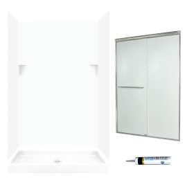 stone 72-in x 48-in x 32-in 5-Piece Alcove Shower Kit in White