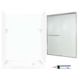 stone 72-in x 60-in x 32-in 5-Piece Alcove Shower Kit in White