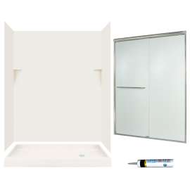 stone 72-in x 60-in x 32-in 5-Piece Alcove Shower Kit in Bisque