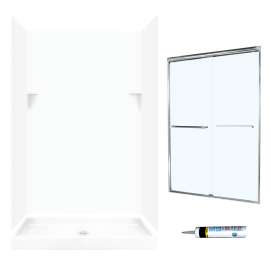 SSP3448010-M46570CC 72-in x 48-in x 34-in 5-Piece Alcove Shower Kit in White