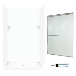 stone 72-in x 48-in x 34-in 5-Piece Alcove Shower Kit in White