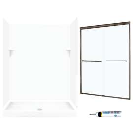 SSP3460010-M58570BC 72-in x 60-in x 34-in 5-Piece Alcove Shower Kit in White
