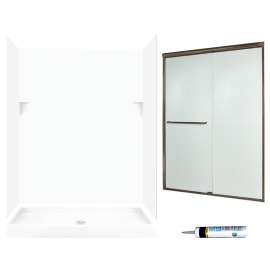 SSP3460010-M58570BR 72-in x 60-in x 34-in 5-Piece Alcove Shower Kit in White