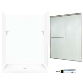 stone 72-in x 60-in x 34-in 5-Piece Alcove Shower Kit in White