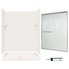 stone 72-in x 60-in x 34-in 5-Piece Alcove Shower Kit in Bisque