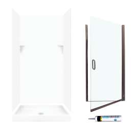 SSP3636010-M34570BC 72-in x 36-in x 36-in 5-Piece Alcove Shower Kit in White