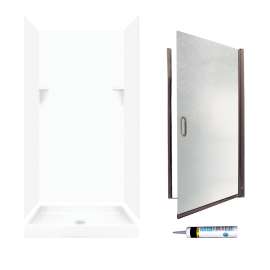 SSP3636010-M34570BR 72-in x 36-in x 36-in 5-Piece Alcove Shower Kit in White