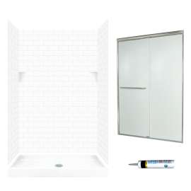 stone 72.5-in x 48-in x 32-in 5-Piece Alcove Shower Kit in White