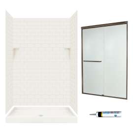 STP3248018-M46570BR 72.5-in x 48-in x 32-in 5-Piece Alcove Shower Kit in Bisque