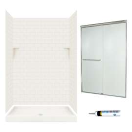 stone 72.5-in x 48-in x 32-in 5-Piece Alcove Shower Kit in Bisque