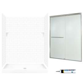stone 72.5-in x 60-in x 34-in 5-Piece Alcove Shower Kit in White