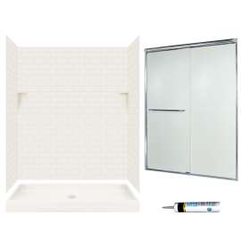 STP3460018-M58570CR 72.5-in x 60-in x 34-in 5-Piece Alcove Shower Kit in Bisque