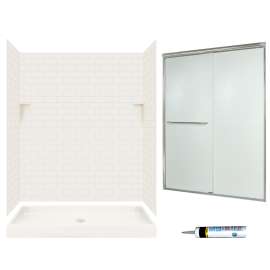 stone 72.5-in x 60-in x 34-in 5-Piece Alcove Shower Kit in Bisque