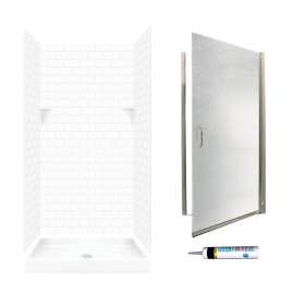 stone 72.5-in x 36-in x 36-in 5-Piece Alcove Shower Kit in White