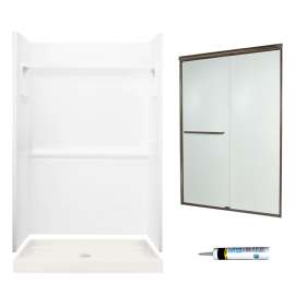 Veritek SVP3448010-M44570BR 73.25-in x 48-in x 34-in 3-Piece Alcove Shower Kit in White