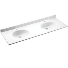 Ellipse VT2B2261-010 Solid Surface 61-in x 22-in Integral Double Sink Bathroom Vanity Top in White